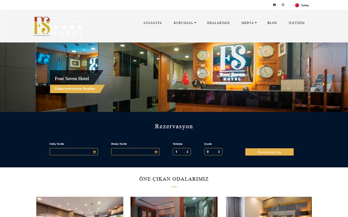 Four Seven Hotel web sitesi ana sayfası